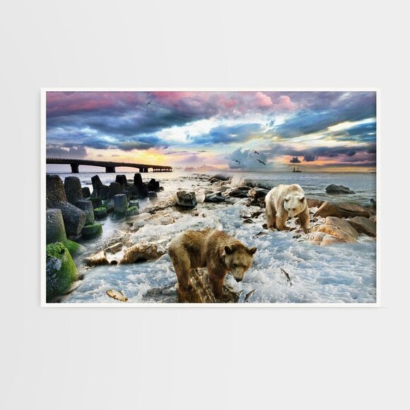 Bear Fishing Ocean Sky Landscape Fantasy Composite Oil Painting Wall Art Print - Picture 8 of 8